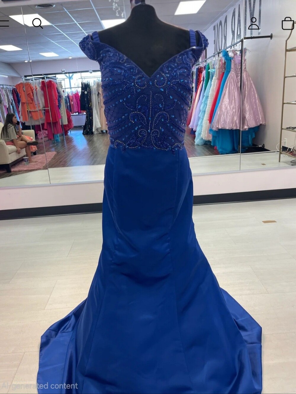Size 24W royal blue satin slight off shoulder gown satin trumpet by Ava Presley